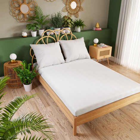 Drap-housse en jersey DREAMY PREMIUM - blanc lisse - 90x200cm (1/2)