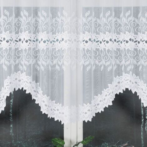 BASTIA - Rideau jacquard prêt-à-poser avec découpe en bas - 300x120 cm - blanc (1/5)