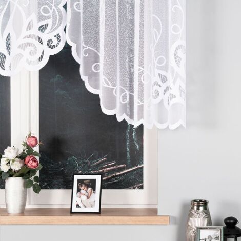 EWELINA - Rideau jacquard prêt-à-poser avec découpe en bas - 300x120 cm - blanc (1/5)