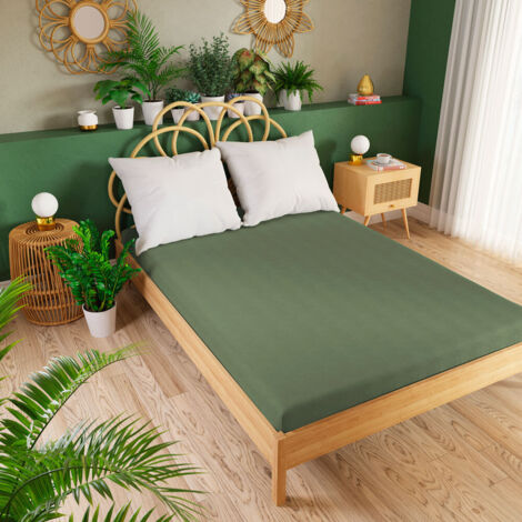 Drap-housse DREAMY PREMIUM en jersey 220 x 200 cm - Gris-Vert (1/2)