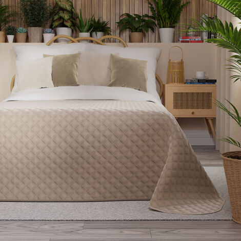 Couvre-lit VELVI 220x240cm - crème foncé à motif géométrique
