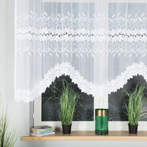 BASTIA - Rideau jacquard prêt-à-poser avec découpe en bas - 250x130 cm - blanc (1/5)