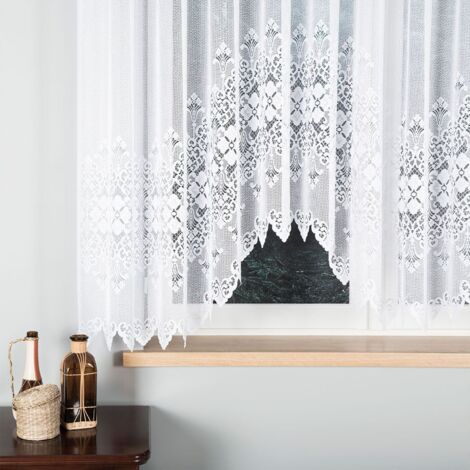 NADIA - Rideau jacquard prêt-à-poser avec découpe en bas - 400x160 cm - blanc (1/5)