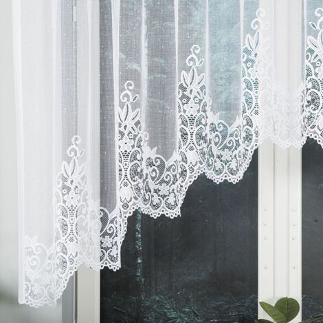 BERENIKA - Rideau jacquard prêt-à-poser avec découpe en bas - 330x130 cm - blanc