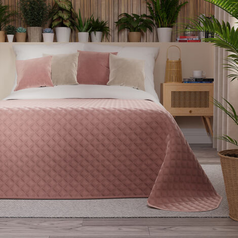 Couvre-lit VELVI 220x240cm - rose poudré à motif géométrique (1/5)