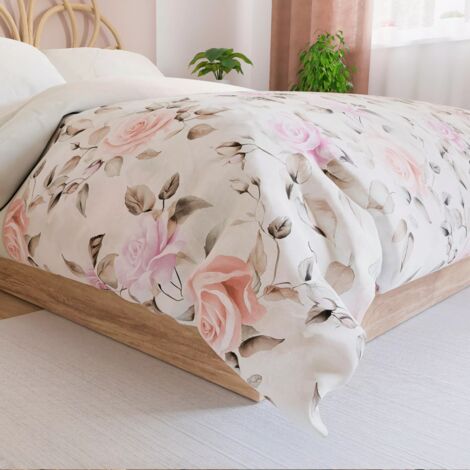 Parure de lit en satin de coton ROSALINA - rose dream, écru, rose - 160x200cm