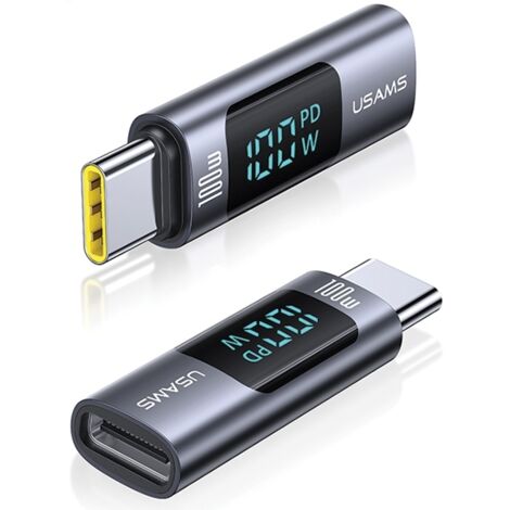 Adaptateur USB-C vers USB-C à affichage numérique USAMS 100 W, acier/aluminium (1/5)