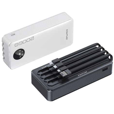 PowerBank 20 000 mAh AWEI Display Noir + Câbles USB/PD/Lightning/MicroUSB (1/5)