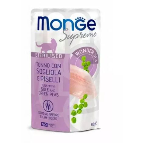 Thon Monge Supreme pour chat stérilisé avec poisson, sole et petits pois 80 g