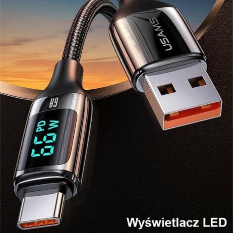 Câble USB-C USAMS 1,2 m Charge rapide LED Noir (1/5)