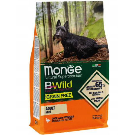 Mini canard sauvage sans céréales Monge BWild avec pommes de terre 2,5 kg