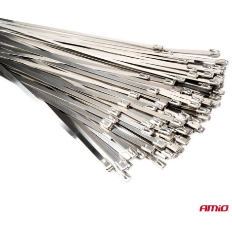 Colliers de serrage métalliques en acier inoxydable 4,6 x 400 mm, 100 pièces AMIO-04325 (1/4)