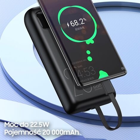 PowerBank AWEI 20 000 mAh 22,5 W avec écran noir et câbles (1/5)