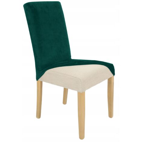 HOUSSE DE CHAISE EN VELOURS ÉLASTIQUE VERT BOUTEILLE [21WD] (1/5)