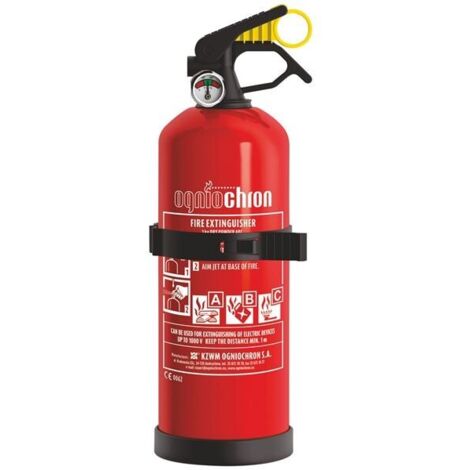Extincteur à poudre ABC 1 kg – Manomètre intégré – Support mural inclus – Efficacité 8A 34B C – Pour véhicules et espaces confinés (1/4)