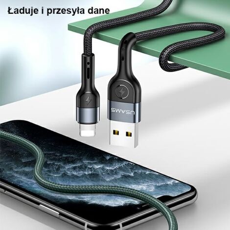 Câble Lightning USAMS U55 1 m, charge rapide, noir (1/5)