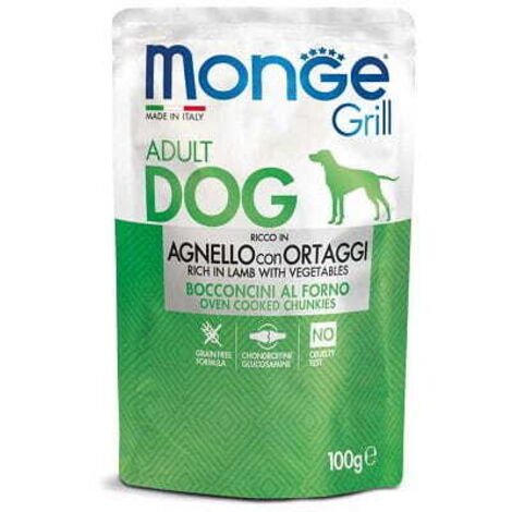 Morceaux de poulet Monge Dog Grill Adult avec agneau et légumes 100 g