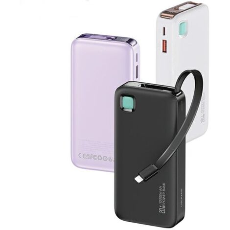 Batterie externe USAMS 10 000 mAh avec câble Lightning PD rétractable 20 W, noir (1/5)