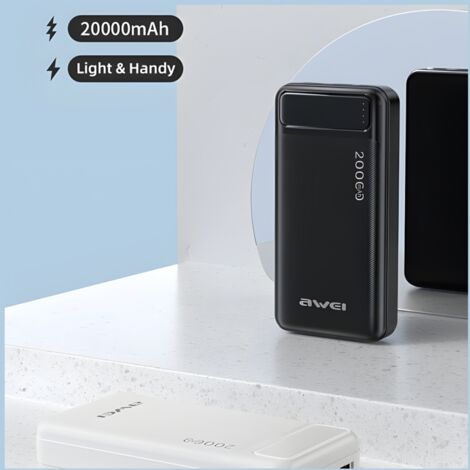 Batterie externe AWEI P6K 20 000 mAh, 2 ports USB/Power Delivery, noir