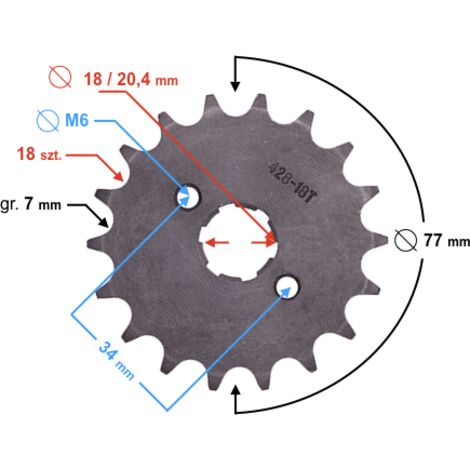 Pignon de sortie Moretti 18/428 pour TZ125 (1/2)