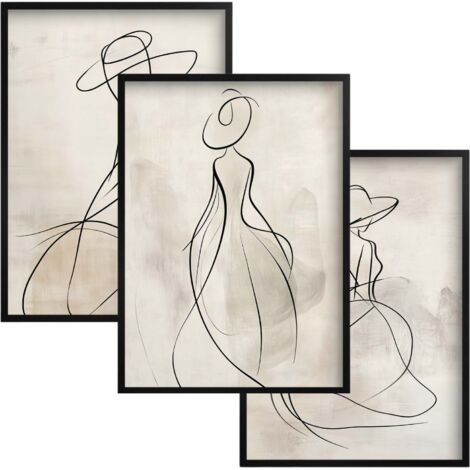 Affiches murales modernes Triptyque Boho dans un cadre pour le salon Femmes