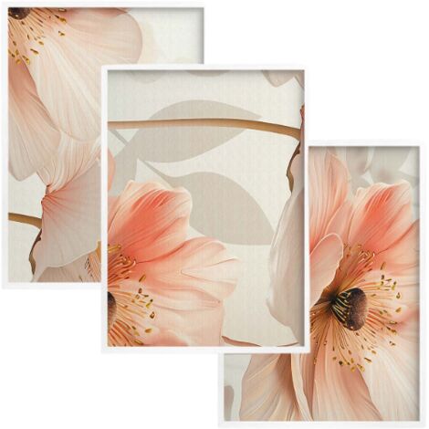 Affiches pastel, tableaux muraux, cadre blanc, fleurs, décoration murale 30x40