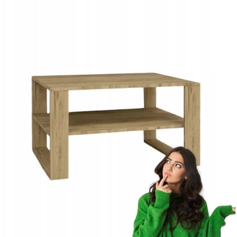 Table basse moderne et élégante avec étagère en chêne doré 90 x 58 x 50 cm (1/5)