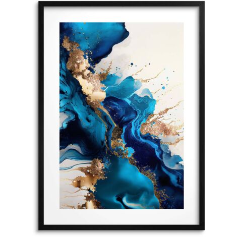 Affiche moderne avec image abstraite dorée et bleue pour le mur de la chambre