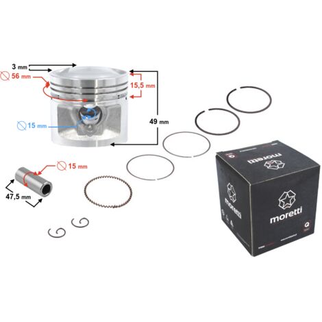 Piston Moretti 125 cm³ pour moto 4 temps, diamètre : 56,4 mm, largeur : 15 mm, course : 23 mm, complet (1/4)