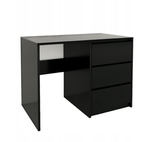 Bureau moderne à 3 tiroirs noir  Façades sans poignées 96,2 x 75 x 50 cm