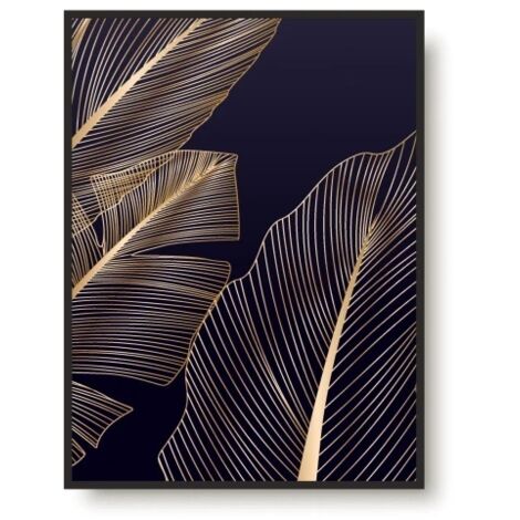 Affiche Poster Tableau Mural Plumes Or Glamour Cadre Noir pour la chambre (1/5)