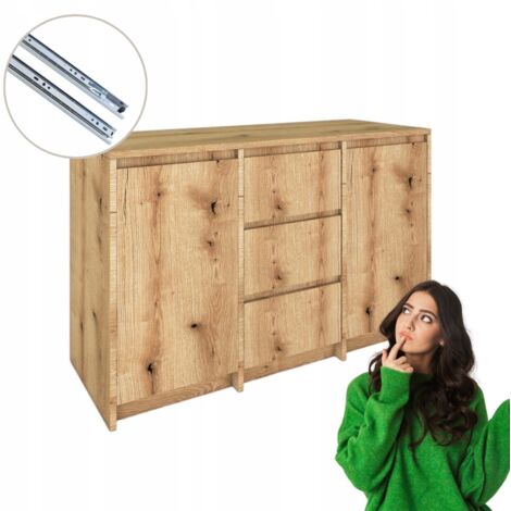 Commode Evoke Coastal Oak, 3 tiroirs, 2 portes Sans poignées 120 x 75, 2 x 43 (1/5)