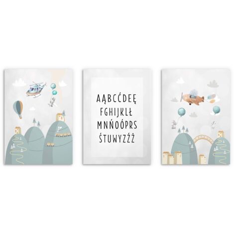 Affiches pour enfants Alphabet Montagnes Pastel Avion Lot de 3 Images 50x70 (1/5)