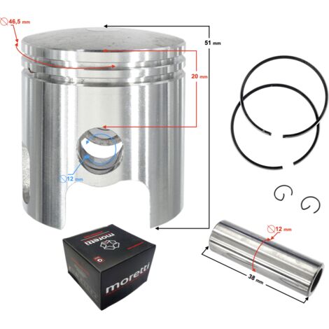 Piston pour scooter 70cc 2T, dia:47 sw:12 c:27, complet (1/2)