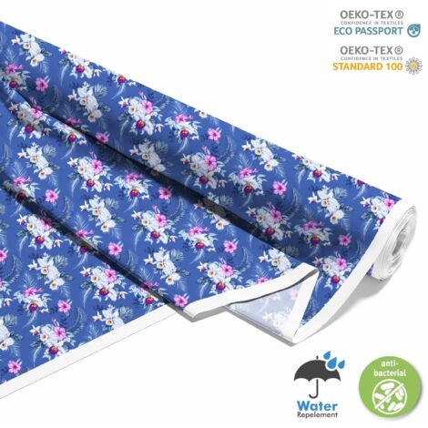 TISSUS DÉCORATIFS D'EXTÉRIEUR OXFORD - Motif bouquets sur bleu I DX327 (1/5)