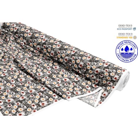 TISSUS DÉCORATIFS D'EXTÉRIEUR OXFORD - Motif marguerites blanches sur fond noir I DR049 (1/5)