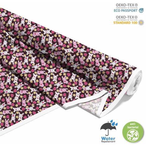 TISSUS DÉCORATIFS EXTÉRIEURS OXFORD - Motif lapins, cœurs, étoiles (1/5)
