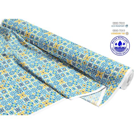 TISSUS DÉCORATIFS D'EXTÉRIEUR OXFORD - Motif portugais bleu-jaune I DR284 (1/5)