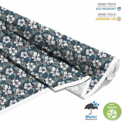 TISSUS DÉCORATIFS D'EXTÉRIEUR OXFORD - motif fleurs d'hibiscus I DX238 (1/5)