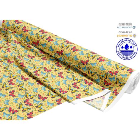 TISSUS DÉCORATIFS EXTÉRIEURS OXFORD - Motif papillons jaunes, rouges et bleus I DR275 (1/5)