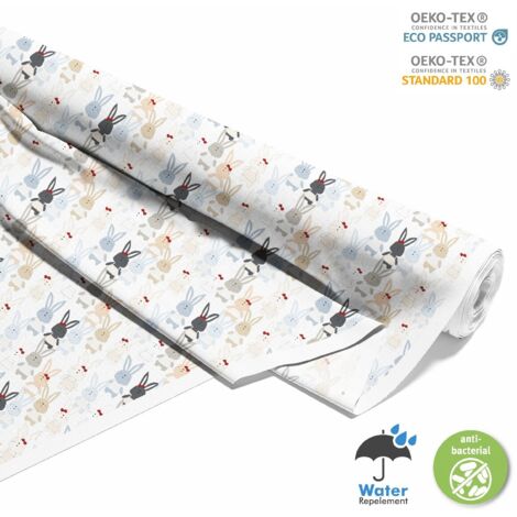 TISSUS DÉCORATIFS D'EXTÉRIEUR OXFORD - Motif Bébé Lapin Doodle I DX509 (1/5)