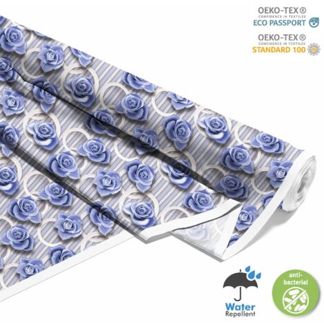 TISSUS DÉCORATIFS D'EXTÉRIEUR OXFORD - Motif Roses Bleues (1/5)