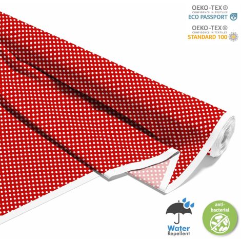 TISSUS DÉCORATIFS D'EXTÉRIEUR OXFORD - Motif Pois blancs sur rouge (1/5)