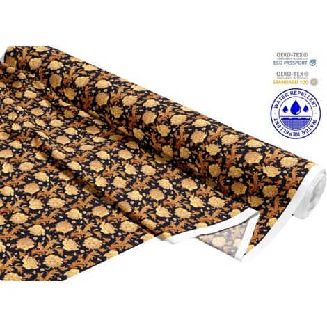 TISSUS DÉCORATIFS D'EXTÉRIEUR OXFORD - Motif roses dorées sur fond noir I DR278 (1/5)