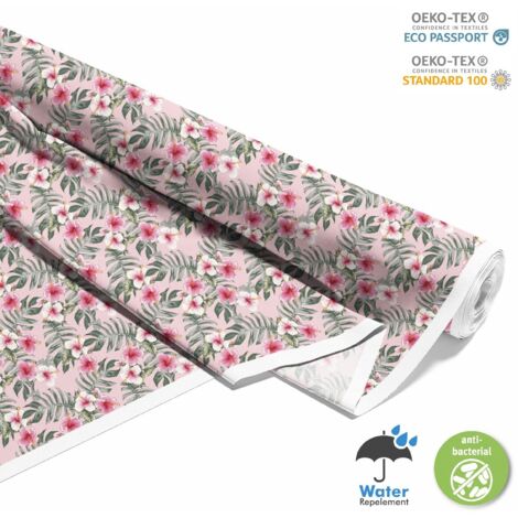 TISSUS DÉCORATIFS D'EXTÉRIEUR OXFORD - Motif hibiscus sur fond rose I DX666 (1/5)