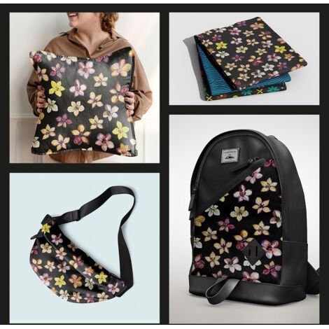 TISSUS DÉCORATIFS EXTÉRIEURS OXFORD - Motif jonquilles colorées sur fond noir (1/5)