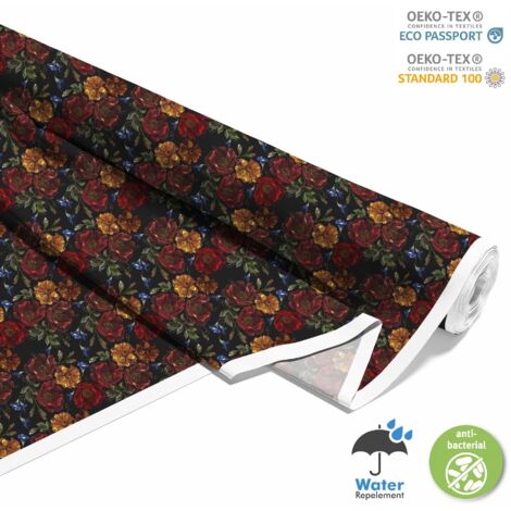 TISSUS DÉCORATIFS D'EXTÉRIEUR OXFORD - motif roses brodées (1/5)