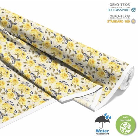 TISSUS DÉCORATIFS D'EXTÉRIEUR OXFORD - Motif roses jaunes I DX447 (1/5)