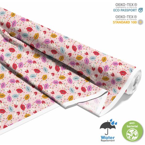 TISSUS DÉCORATIFS D'EXTÉRIEUR OXFORD - Motif lèvres sur fond rose (1/5)