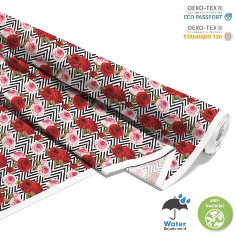 TISSUS DÉCORATIFS D'EXTÉRIEUR OXFORD - Motif roses sur zigzag I DX510 (1/5)